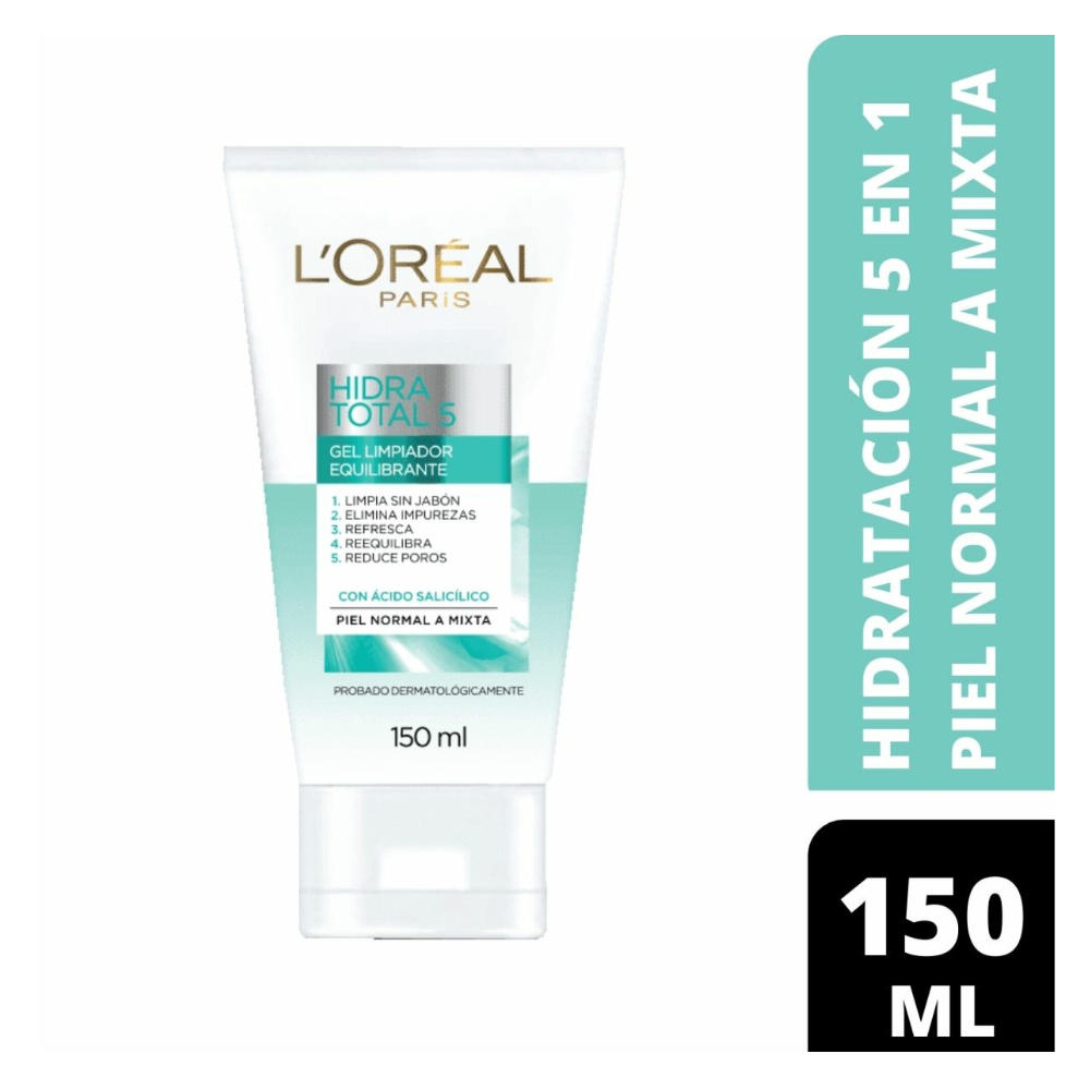 Gel de Limpieza Equilibrante L'Oreal Hidra Total 5 con Acido Salicilico 150ml