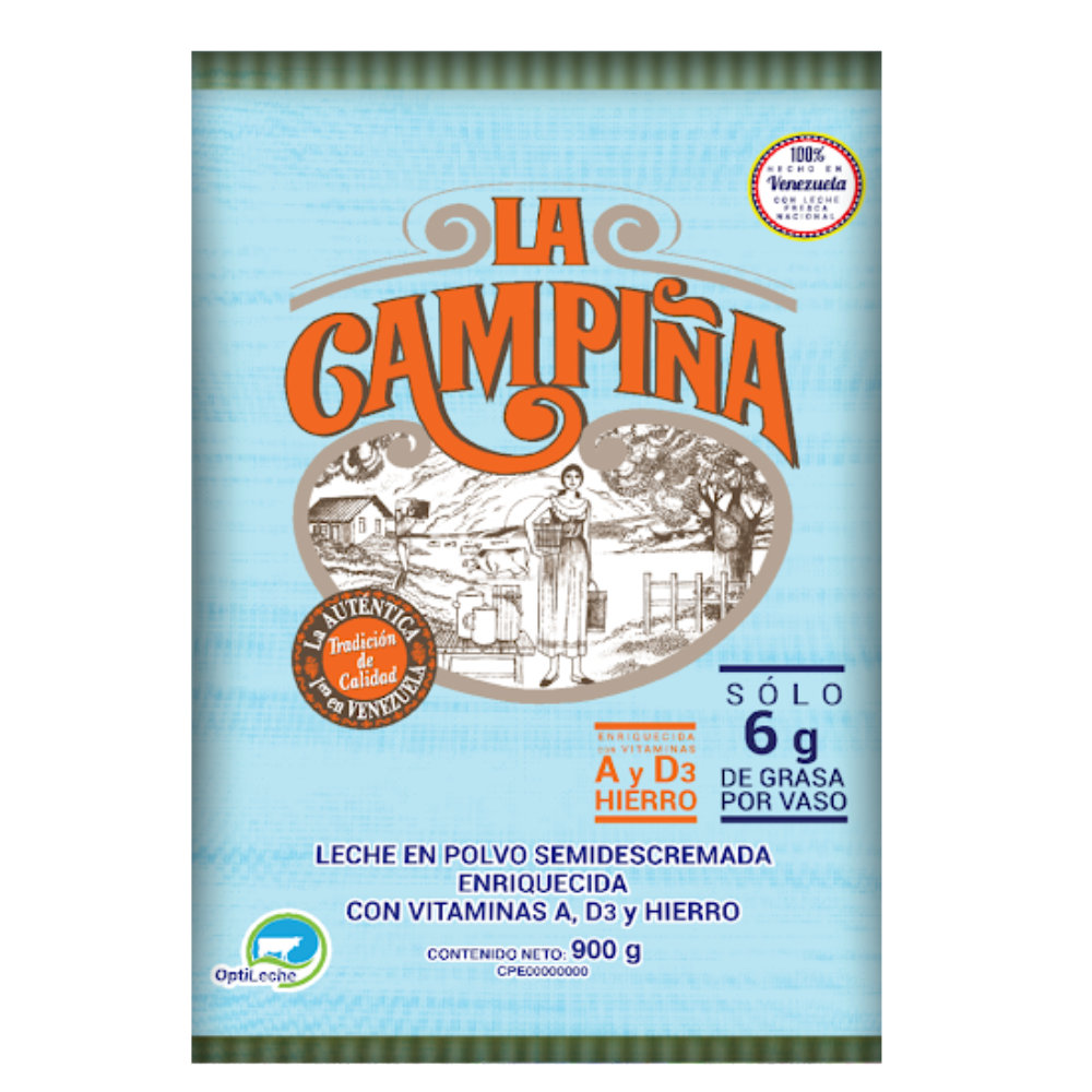 Leche La Campiña Semidescremada En Polvo 900gr