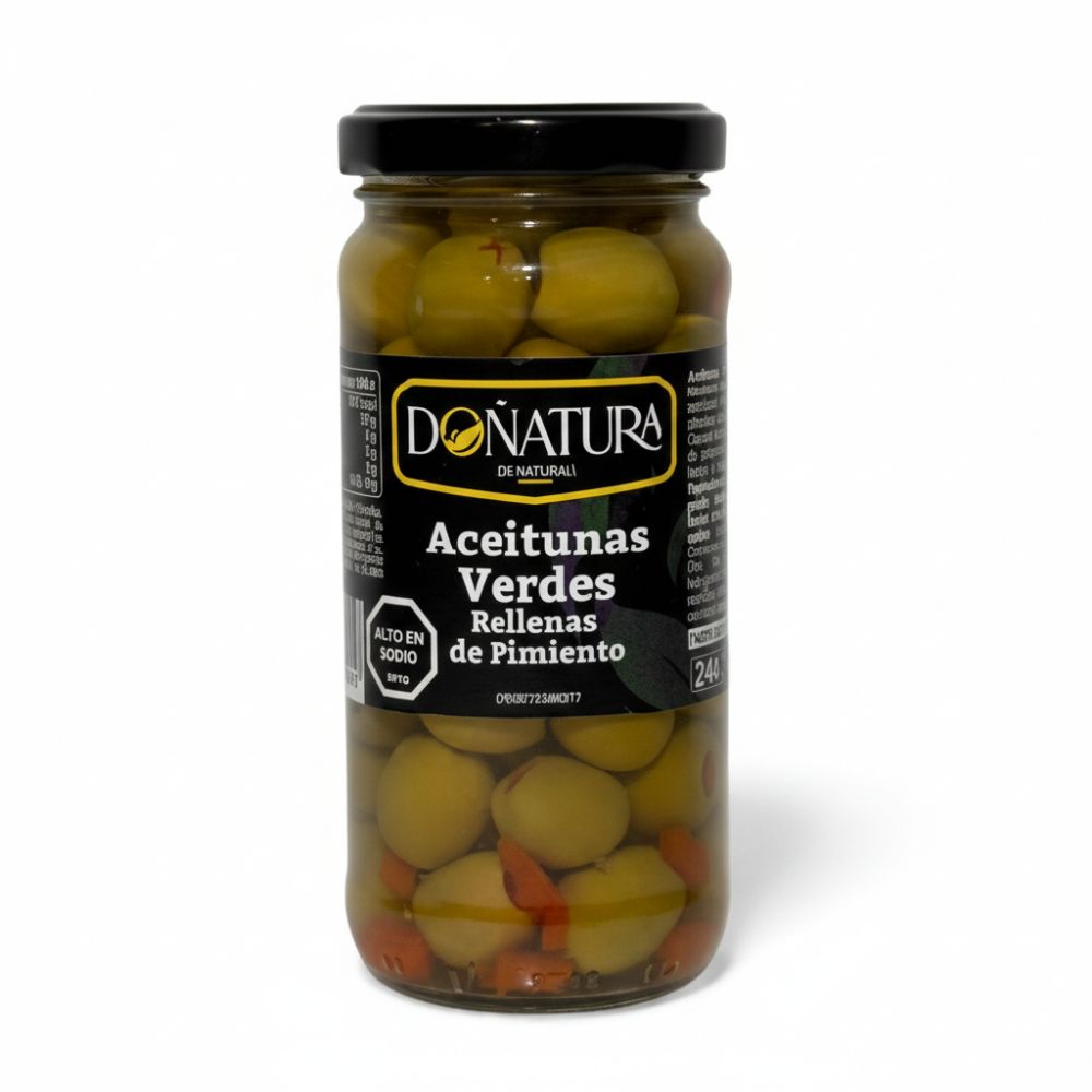 Doñatura Aceitunas Verdes Rellenas Con Pimientos Envase Vidrio 230gr