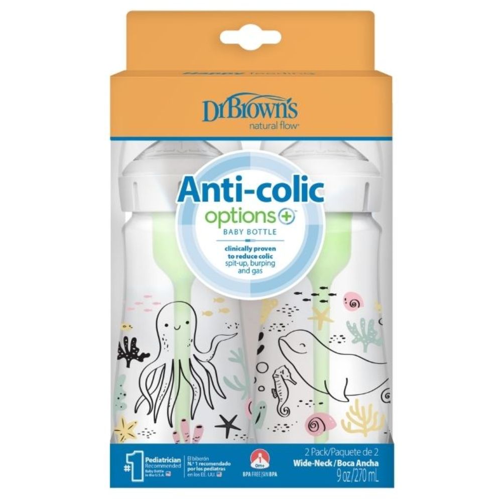 Dr.Brown's Biberón Anticólico Nature World Options + Ancho Deco Ocean 9oz 2Und