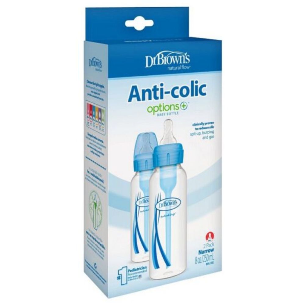 Dr.Brown's Biberones Options+ Angosto Color Azul 8oz 2Und