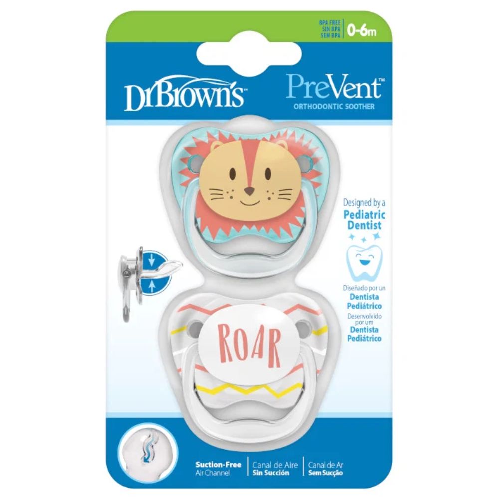 Dr.Brown's Chupón Prevent Etapa 1 Anamal Faces Lion 2Und 0-6m+