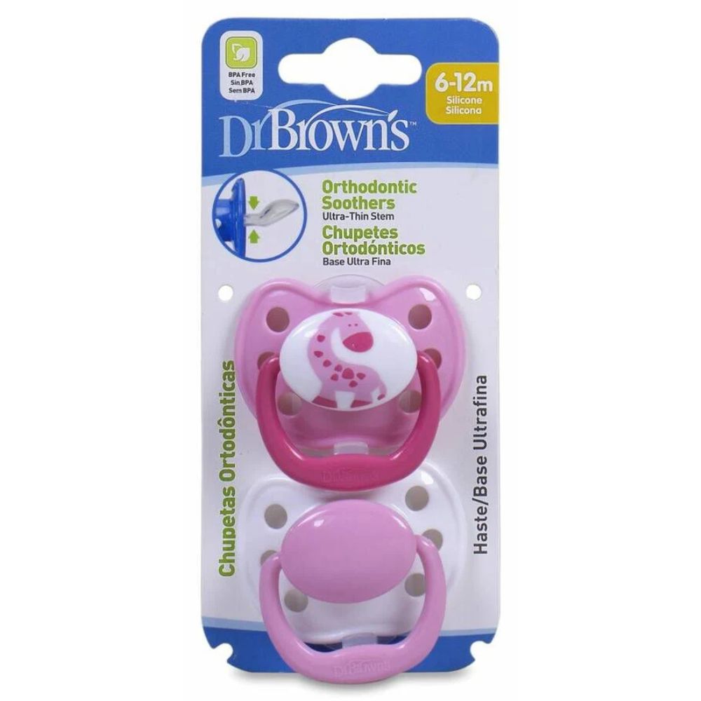 Dr.Browns Duo De Chupónes Ortodóntico De Silicona Etapa 3 Rosado 12m+