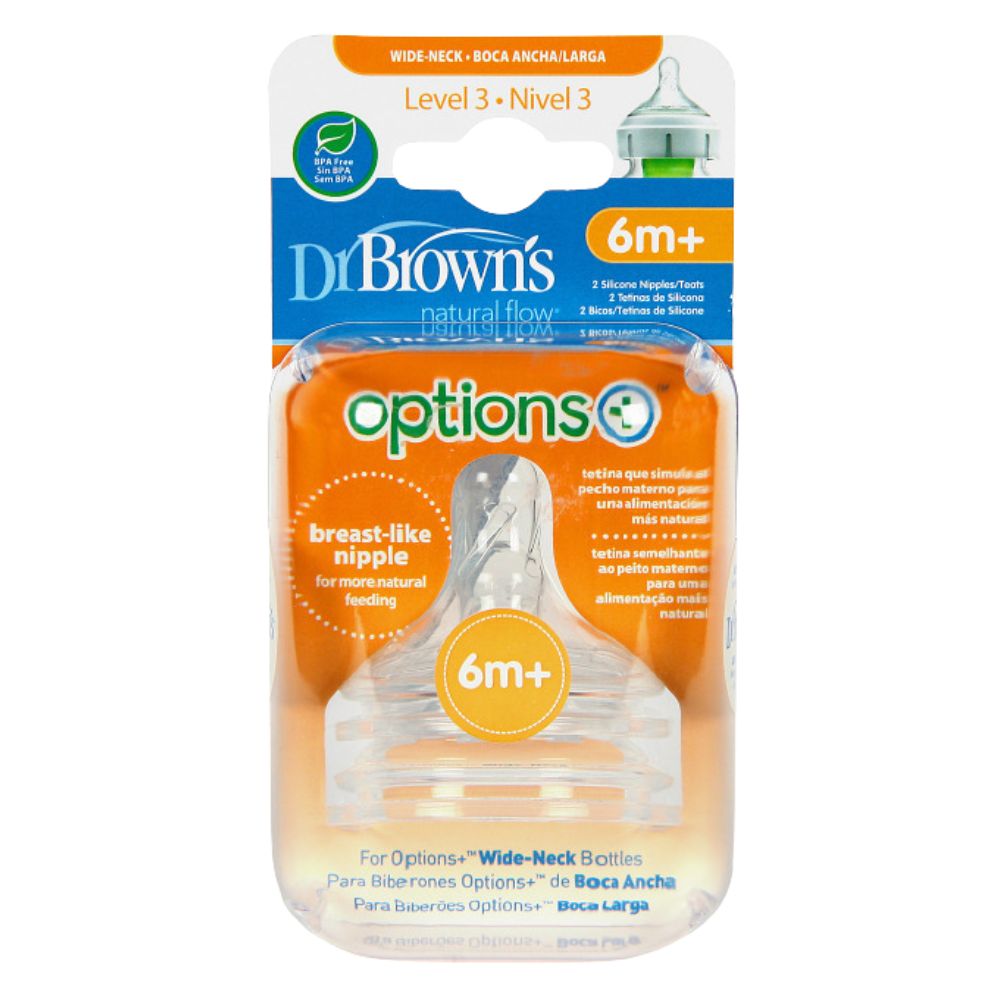 Dr.Browns Tetinas De Silicona Option+ Ancha Nivel 3 2Pack 6m+
