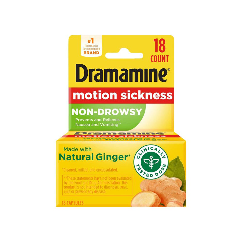 Dramamine Prevents & Relieves Nausea Dizziness and Vomiting 18Tablets Natural Ginger