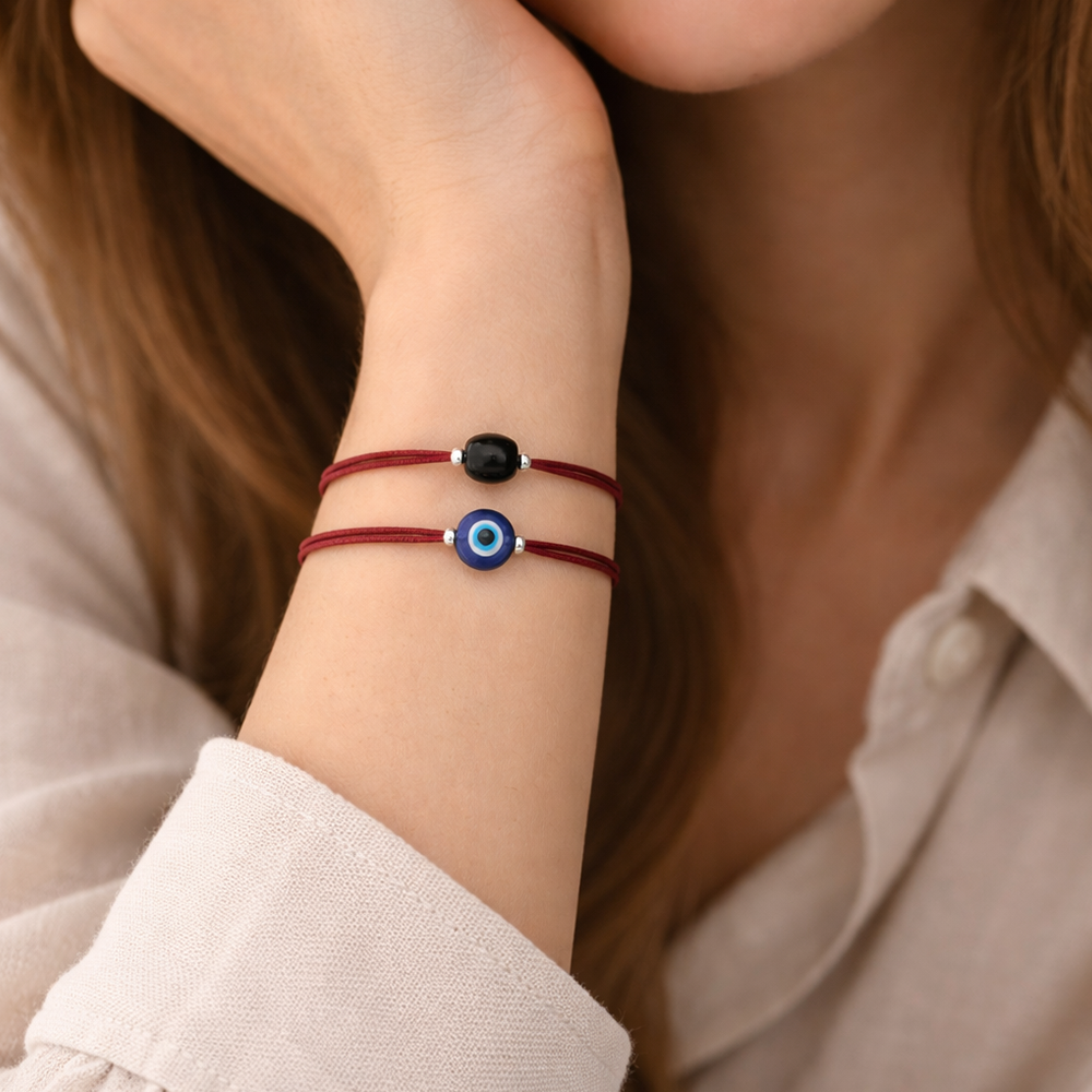 H&Co Duo De Pulseras Para Damas Con Dijes Ojo Turco Color Red