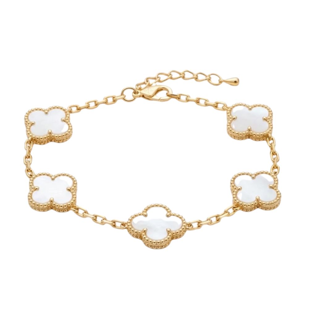 Element Of Love Set De Pulsera y Zarcillo Trebol White & Gold