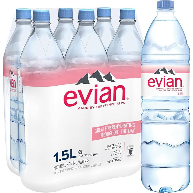 Evian 6 Botellas 1.5 L Agua Natural Spring Water