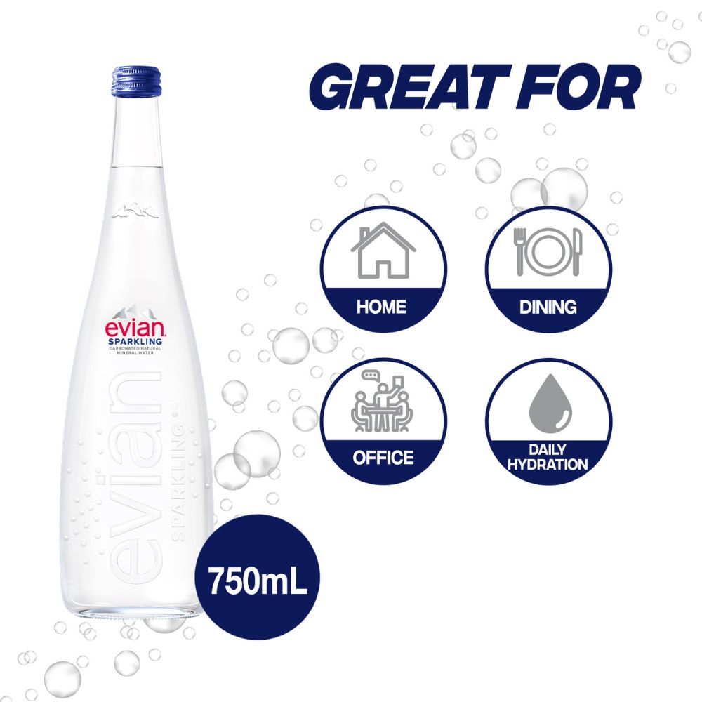 Evian Sparkling 12 Botellas 750ml Carbonated Natural Spring Water