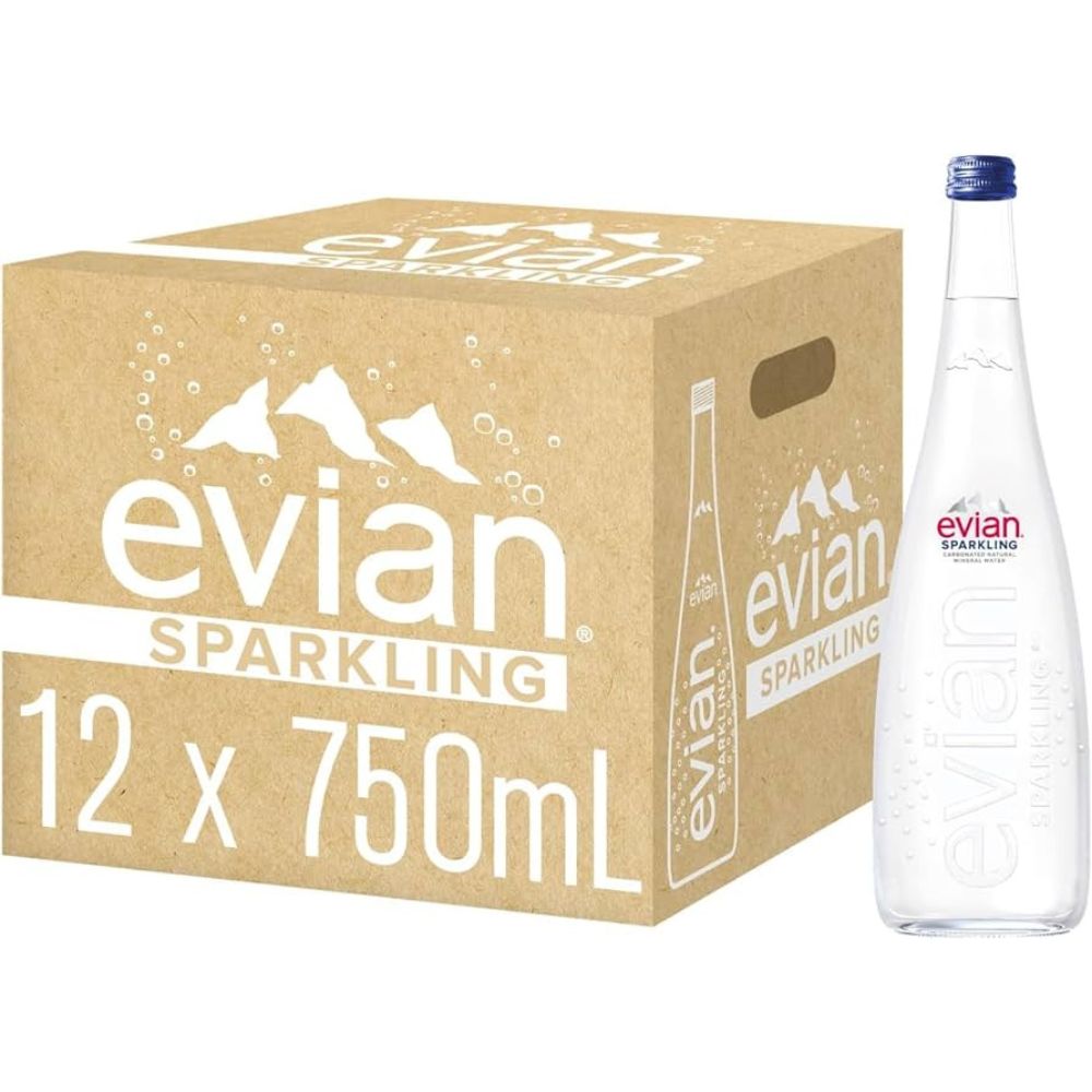 Evian Sparkling 12 Botellas 750ml Carbonated Natural Spring Water