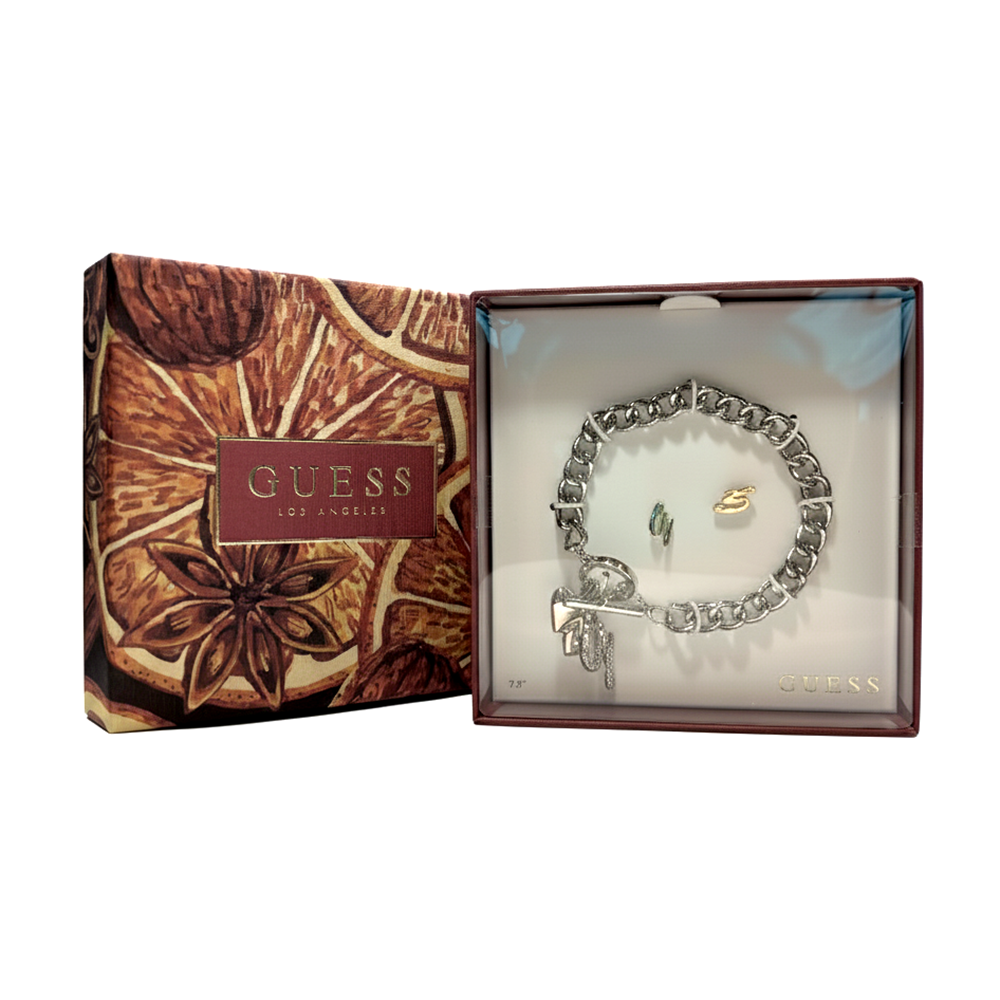 Guess Set De Pulsera Y Zarcillos Corazón