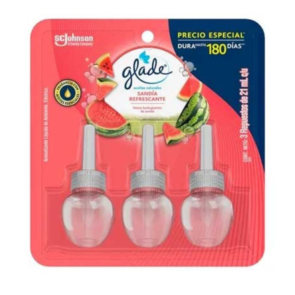 Glade Ambientador Liquido De Sandía Repuestos 21 ml 3Und
