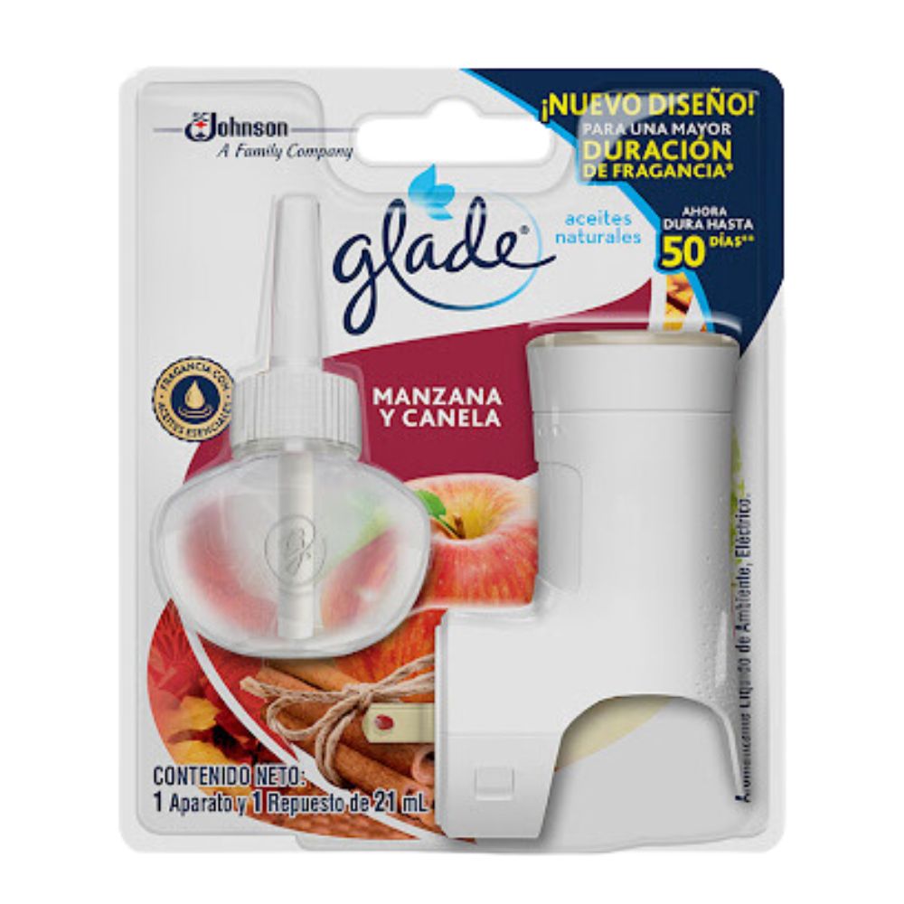 Ambientador Glade Und Electrica y Repuesto Manzana Canela 21ml