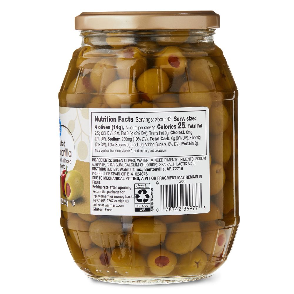 Great Value Stuffed Manzanilla Olives With Minced Pimento 595g