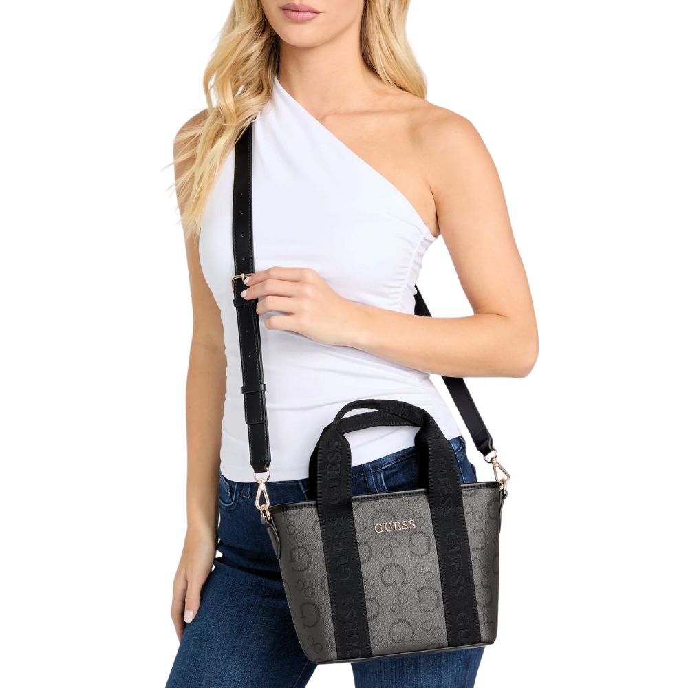 Guess Cartera Astra Enlarged Logo Mini Tote Coal