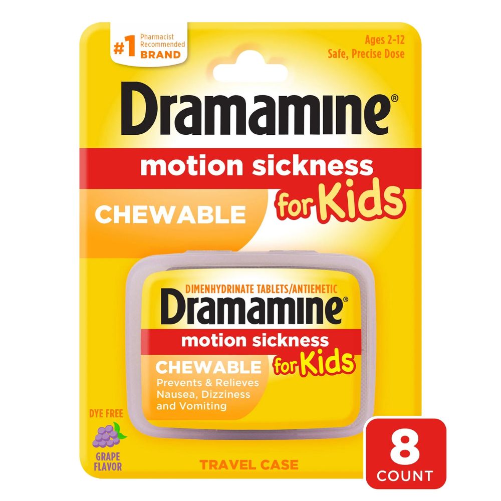 Dramamine Motion Sickness 8 Chewable For Kids Grape Flavor