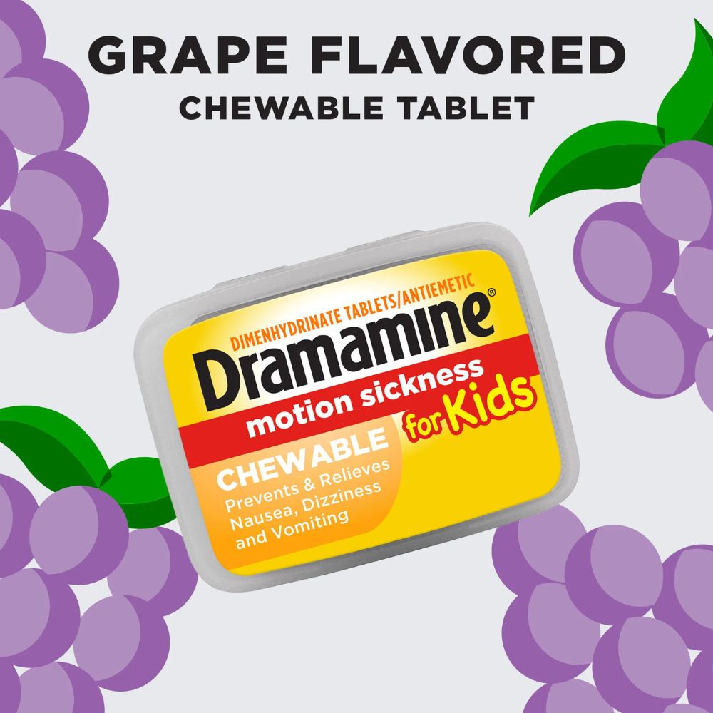 Dramamine Motion Sickness 8 Chewable For Kids Grape Flavor