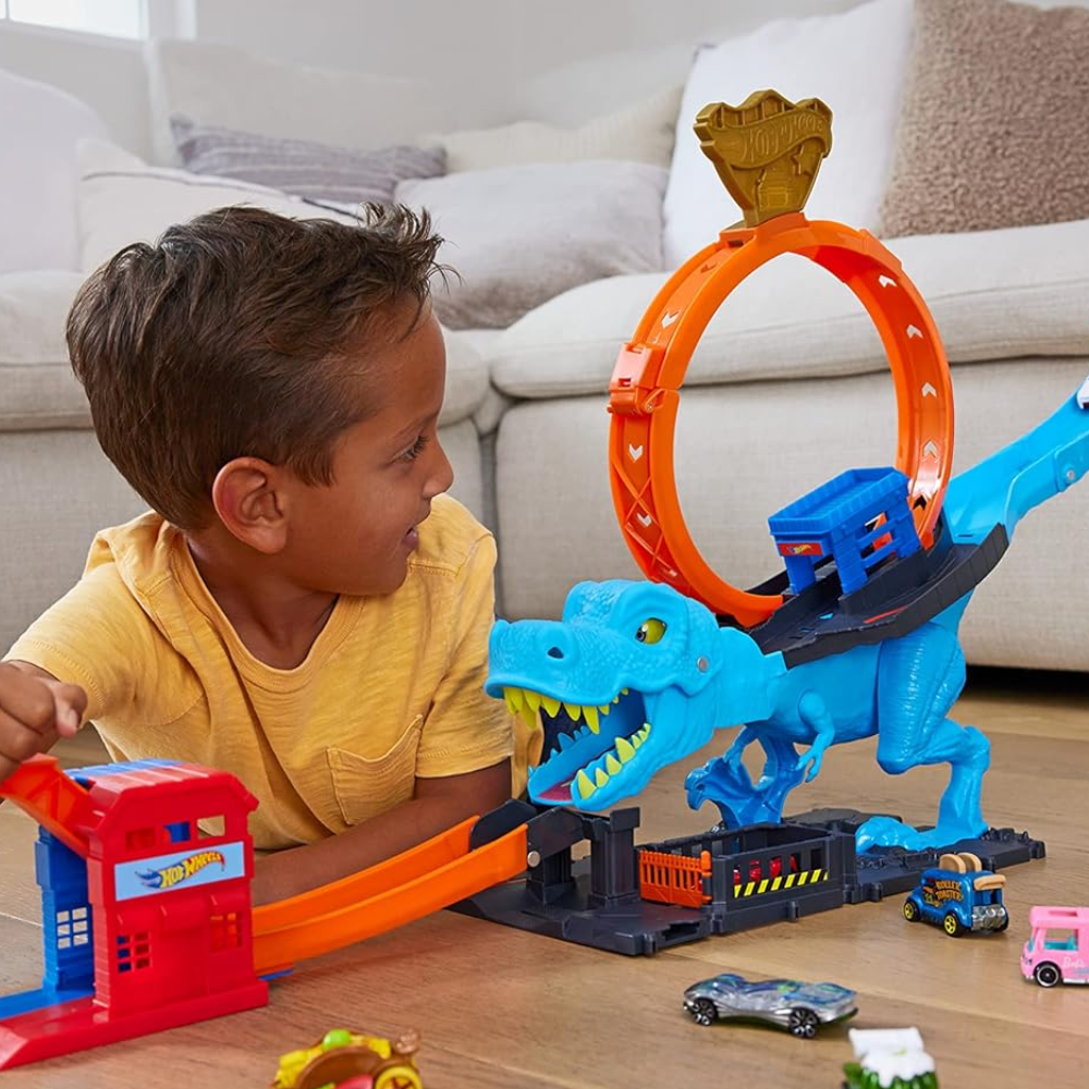 Hot Wheels Pista T-Rex Chomp Down 4+ Con 1 Carrito Incluido