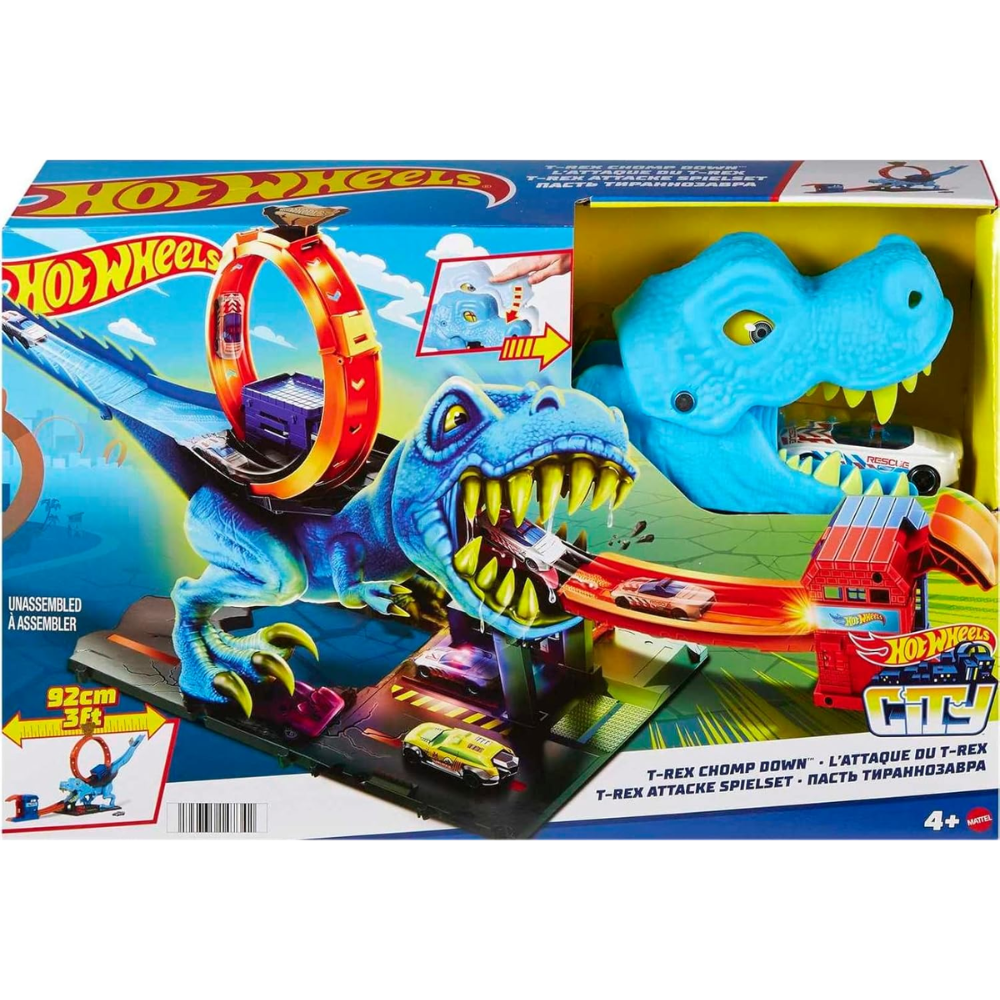 Hot Wheels Pista T-Rex Chomp Down 4+ Con 1 Carrito Incluido