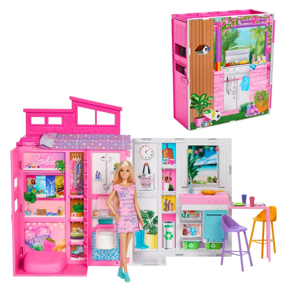 Barbie Casa de Muñecas Glam con Muñeca 4 Areas para jugar + Muñeca