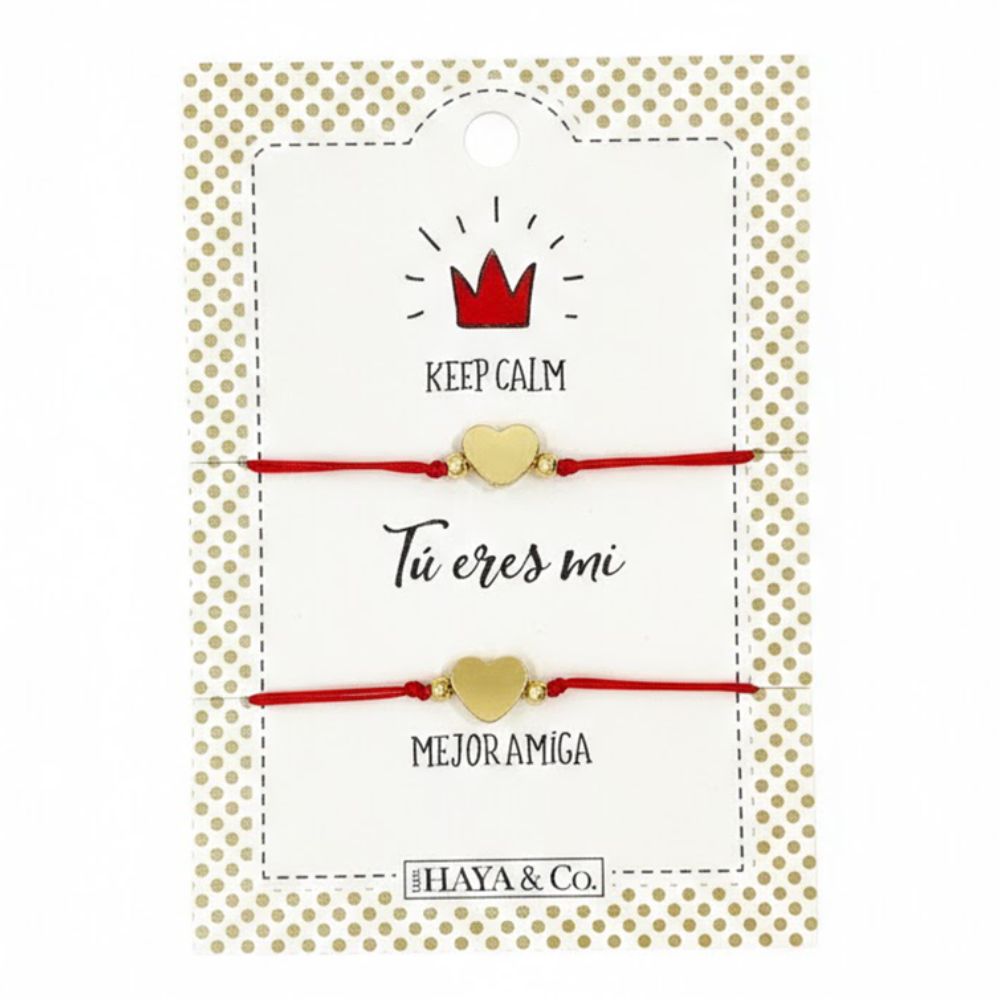 H&Co Duo De Pulseras Para Damas Con Dijes Corazón Gold Color Red