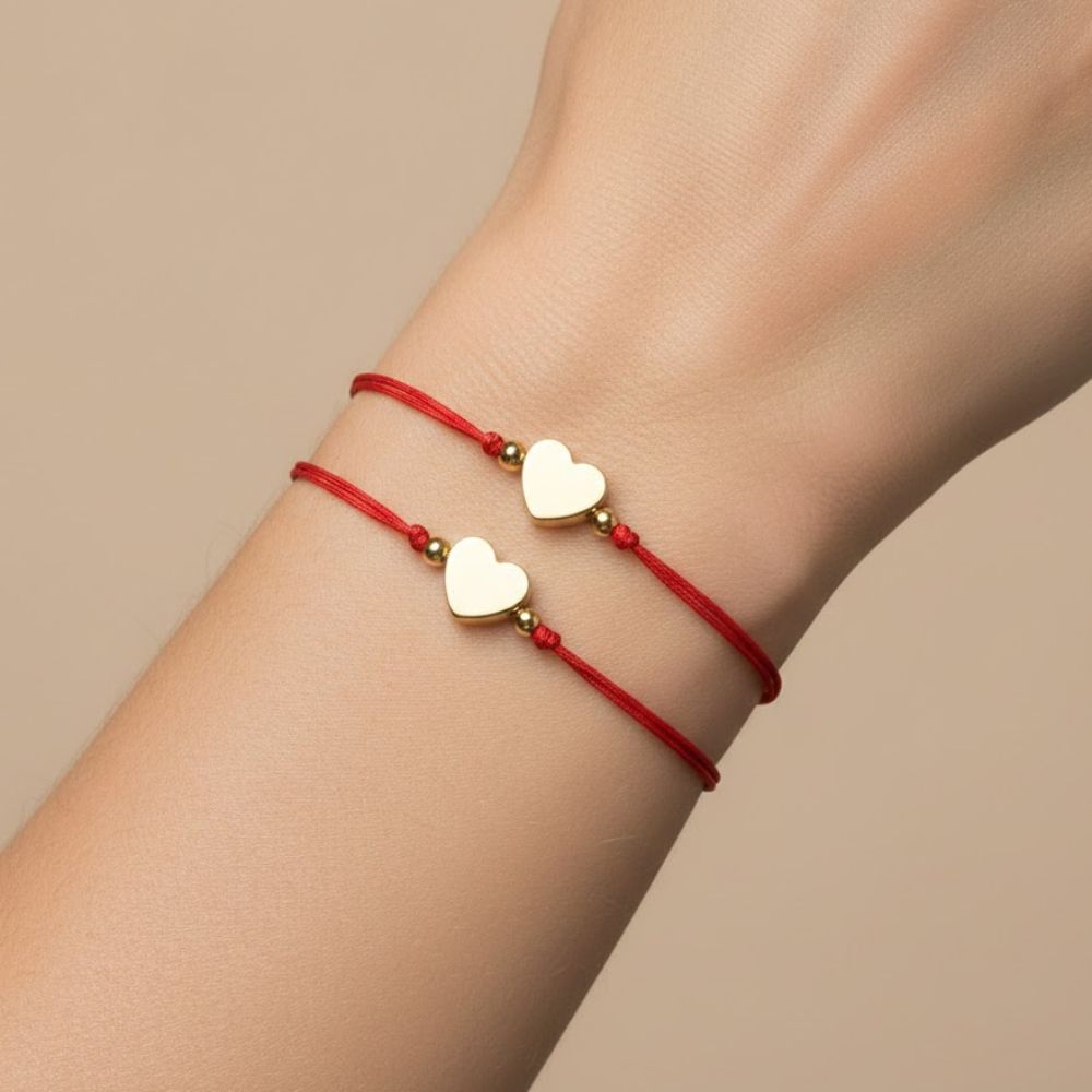 H&Co Duo De Pulseras Para Damas Con Dijes Corazón Gold Color Red