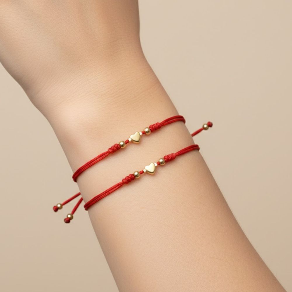 H&Co Duo De Pulseras Para Damas Con Dijes Corazón Gold Color Red