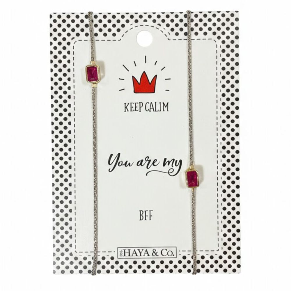 H&Co Duo De Pulseras Para Damas Con Dijes Esmeralda Color Silver