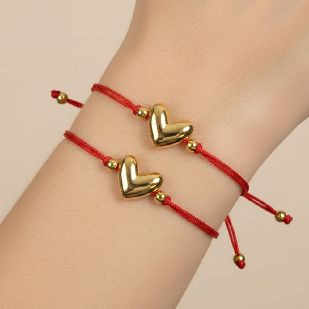 H&Co Duo De Pulseras Para Damas Con Dijes Corazón Gold