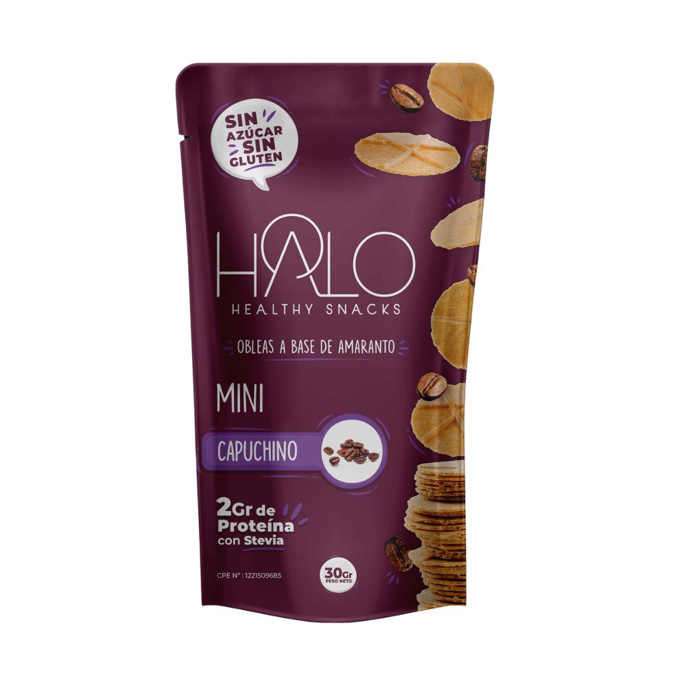 Halo Obleas de Amaranto Mini Capuchino Sin Azúcar y Sin Gluten 30gr