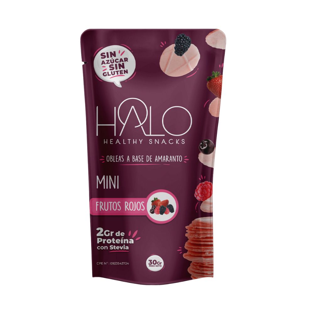 Halo Obleas de Amaranto Mini Frutos Rojos Sin Azúcar y Sin Gluten 30gr