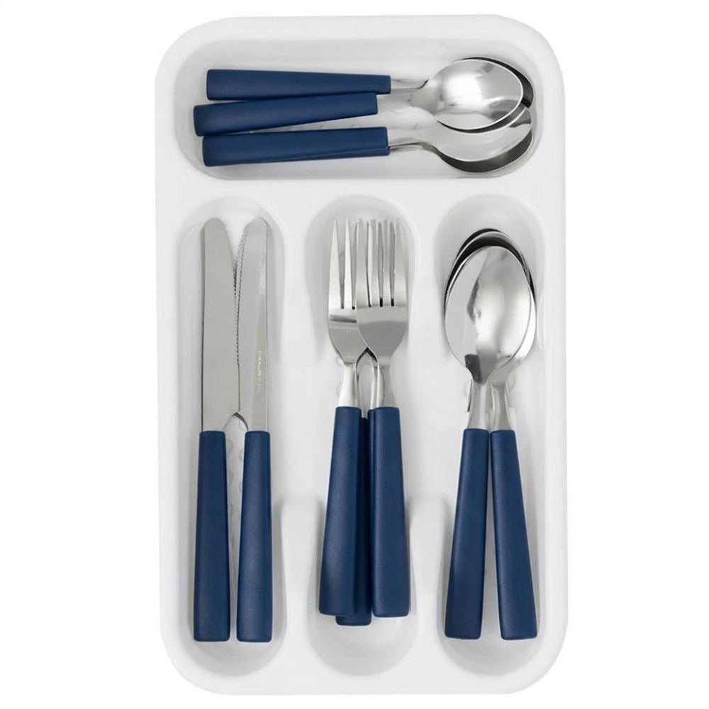Home Basics Cubiertos 16 Piezas De Acero Inoxidable Con Bandeja De Plástico Azules