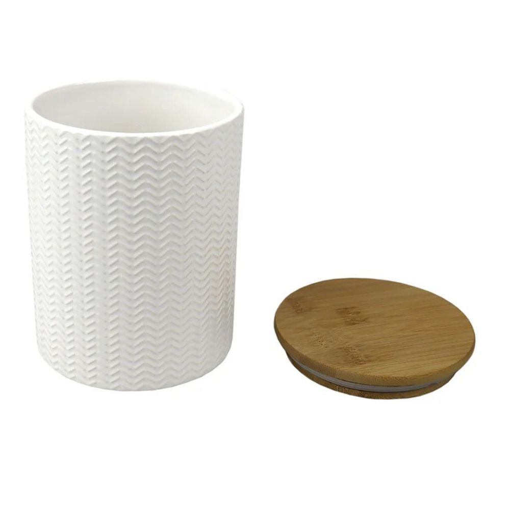 Home Basics Envase De Cerámica Con Tapa De Bambú