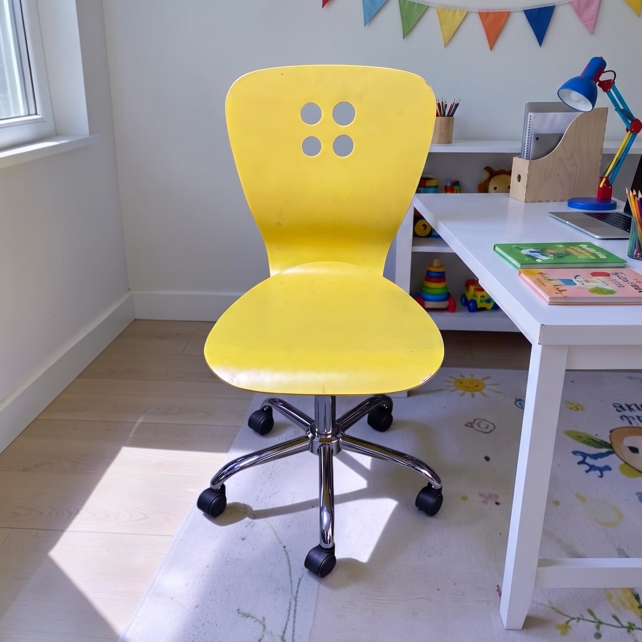 Silla para Niños de Madera Color Amarillo con Ruedas