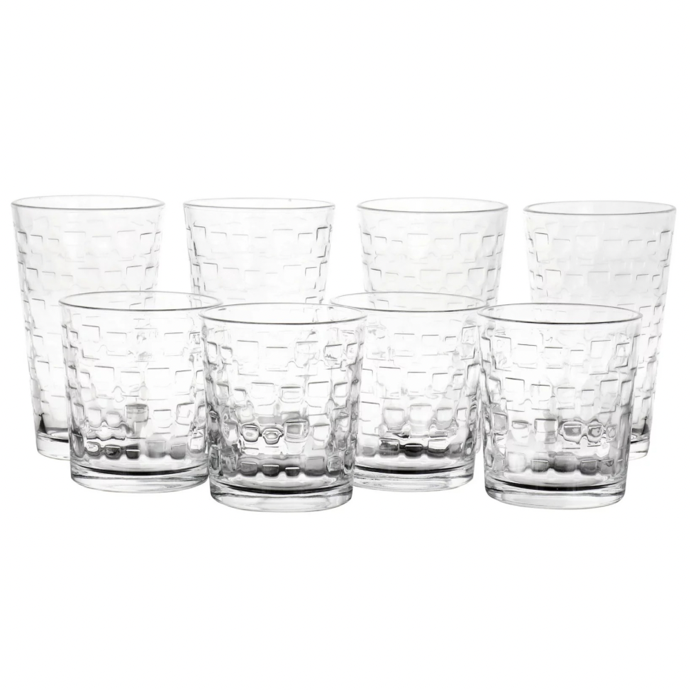 Gibson Set de 16 Piezas Canton Embossed 8 Vasos Pequenos y 8 Vasos Altos