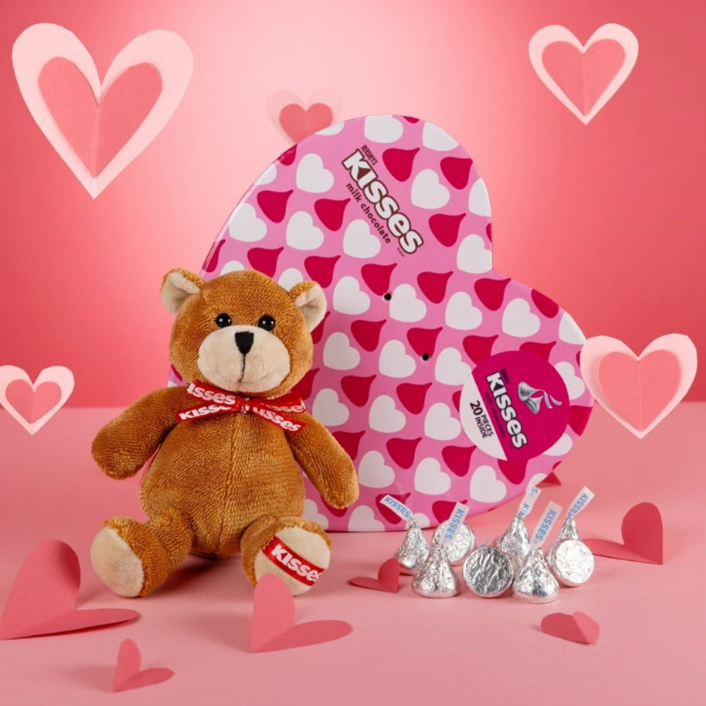 Kisses Valentines Caja de Chocolates con Peluche 20 Unidades