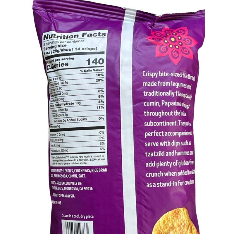 Trader Joe's Snack Lentil And Chickpea Crisps Papadums 142g