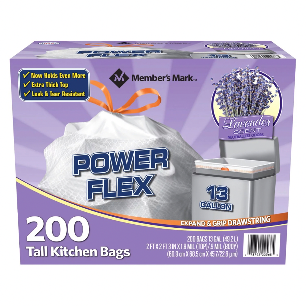 Bolsas de Basura Member's Mark Power Flex 13 Gallones 200 Und Lavender 49.2 Litros