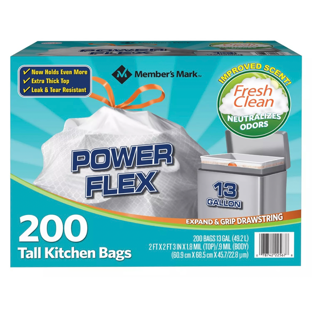 Bolsas de Basura Member's Mark Power Flex 13 Gallones 200 Und Fresh Clean 49.2 Litros