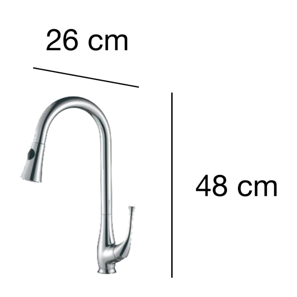 Griferia para Cocina con Maguera Extraible Acero Inox. 26 x 48 cm