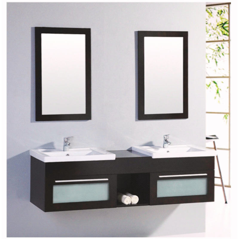 Mueble para Baño Dos Lavamanos Color Wengue Incluye Espejos 155 x 46 x 42 cm