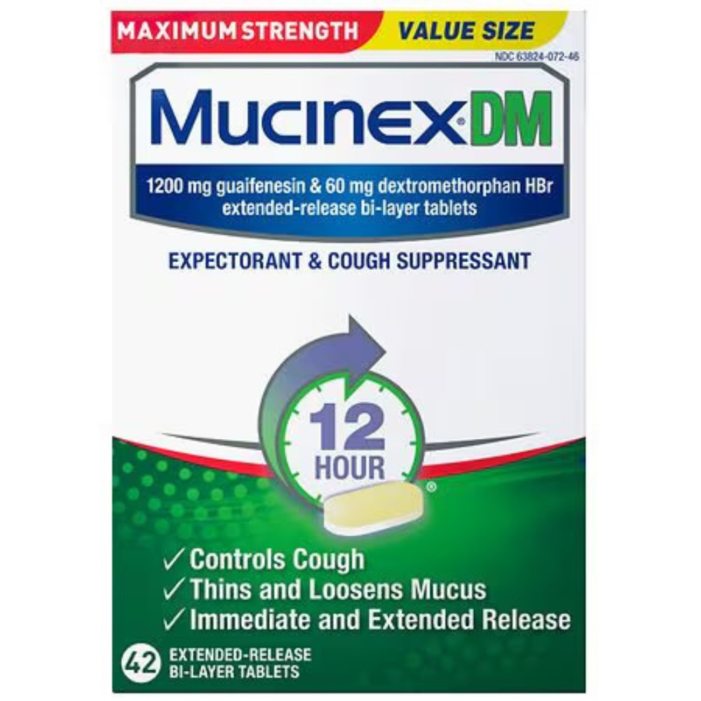 Mucinex DM Expectorant & Cold Suppressant 1200 mg Guaifenisin & 60 mg Dextromethorphan 42 Tabletas