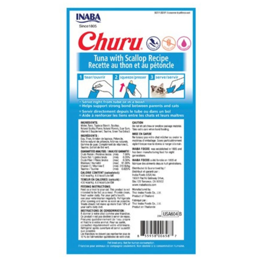 Inaba Churu Snack Húmedo Para Gatos Sabor Tuna With Scallop 4Und