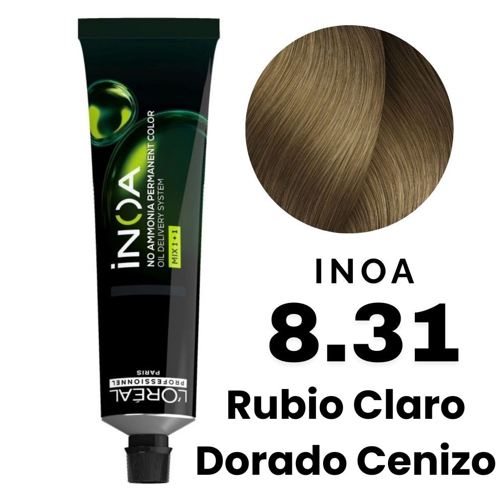 L'Oreal Tinte Inoa Profesional Nro.8.31 Rubio Claro Dorado Cenizo 60gr