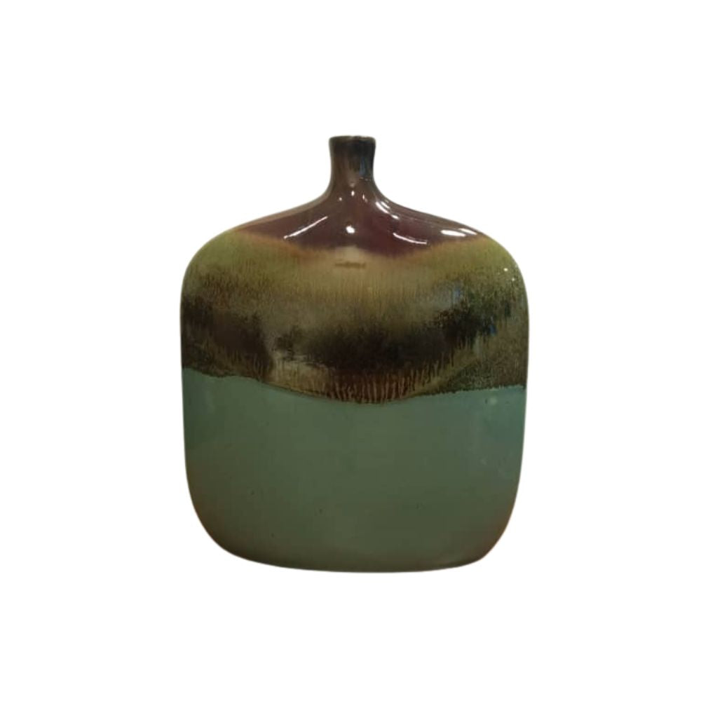 Jarrón de Cerámica Color Vino con Verde