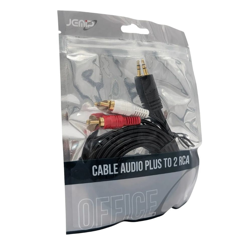 Jemip Cable De Audio 3.5MM Plus A 2 RCA Macho Color Negro 1.5MT