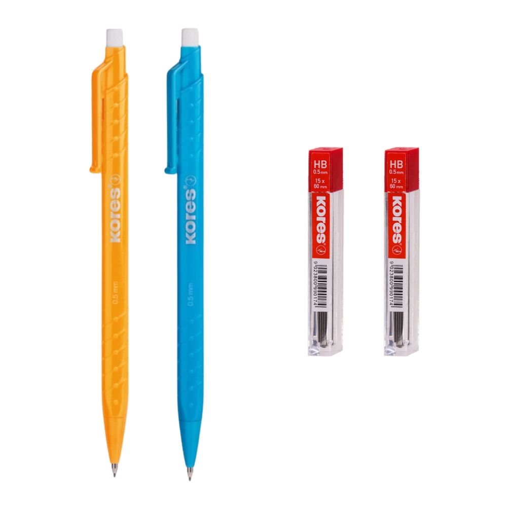 Kores Set de Portaminas 0.5mm + 2 Tubos de Minas Colores Surtidos 4 Und