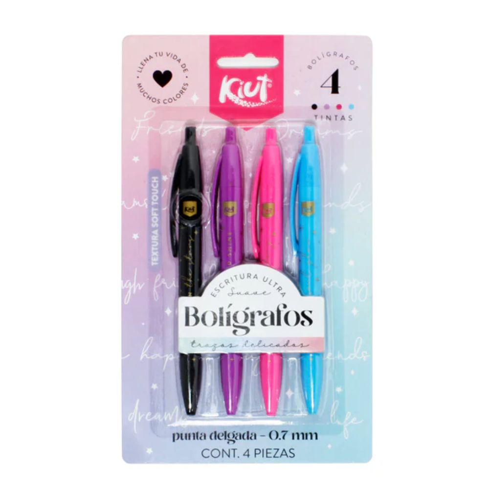 Kiut Boligrafos De Colores Escritura Ultra Suave Punta Delgada 0,7 Milimetros 4 Unidades
