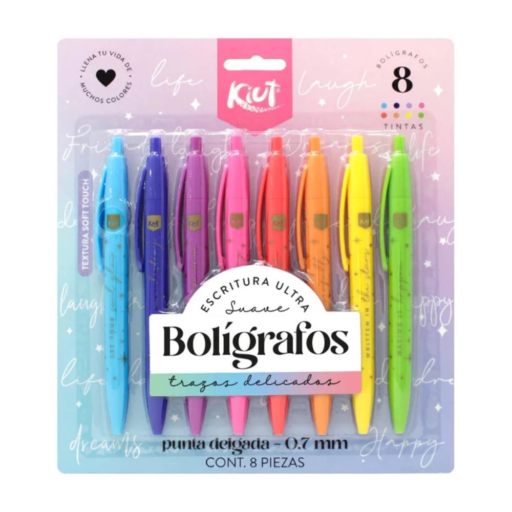 Kiut Boligrafos De Colores Escritura Ultra Suave Punta Delgada 0,7 Milimetros 8 Unidades