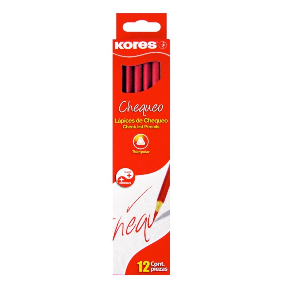 Kores Lapiz Rojo de Chequeo con Borrador Caja 12 Und